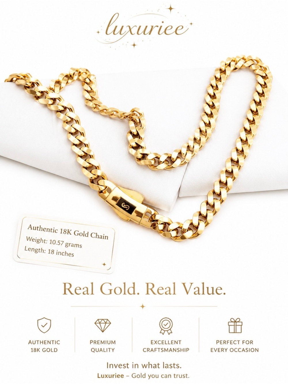 Luxuriee 18K Gold Cuban Link Chain - Gold